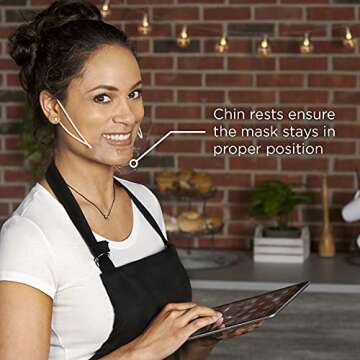 Ultralight Mask (10 Masks) Transparent Hygienic Open Face Shield for Foodservice, Hospitality, and Retail – Anti-Fog, Reusable, Clear Face Mask with Chin Rests