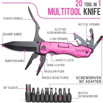 Gifts for Women Wife Best Friend Girlfriend Her, Pin-k Multitool Knife - Christmas Birthday Gifts for Women, Anniversary, Bridesmaid Gifts, Gifts for Women Who Have Everything, Mothers Day Gifts