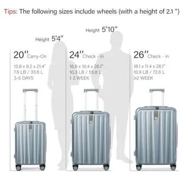Hanke 24 Inch Checked Luggage with Spinner Wheels PC Hard Shell Suitcases Top Open Aluminum Frame Travel Luggage Rolling Suitcase for Woman Men.(Grey)
