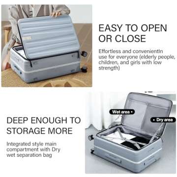 Hanke 24 Inch Checked Luggage with Spinner Wheels PC Hard Shell Suitcases Top Open Aluminum Frame Travel Luggage Rolling Suitcase for Woman Men.(Grey)