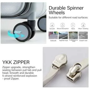 Hanke 24 Inch Checked Luggage with Spinner Wheels PC Hard Shell Suitcases Top Open Aluminum Frame Travel Luggage Rolling Suitcase for Woman Men.(Grey)