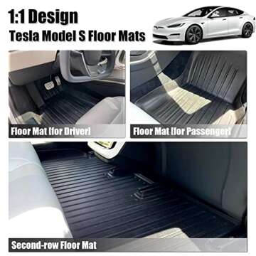 KIKIMO Floor Mats for Tesla Model S & Model S Plaid 2021-2023 2024, for Tesla Model S Accessories, A...