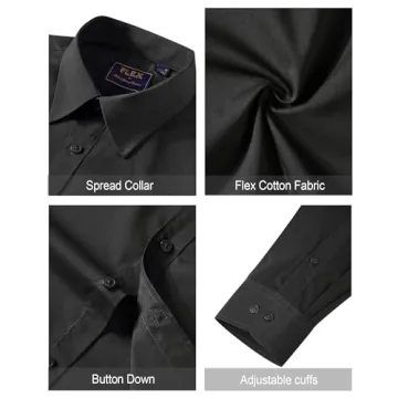 J.VER Men's Black Cotton Stretch Dress Shirt