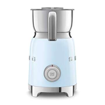 SMEG Retro 50's Style Milk Frother with 2 Disks 6 Preset Programs Hot or Cold Frothing and Induction Heating (Pastel Blue)