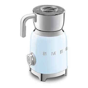 SMEG Retro 50's Style Milk Frother with 2 Disks 6 Preset Programs Hot or Cold Frothing and Induction Heating (Pastel Blue)