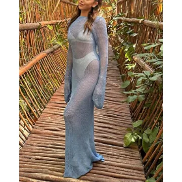 Trendy ROAONOCOMO Crochet Maxi Dress for Women