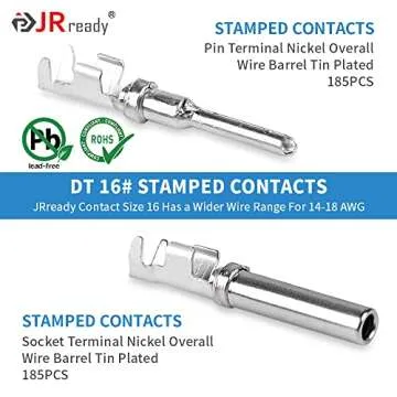 JRready 604PCS DT Deutsch Connector Kit, 2 3 4 6 8 12 Pin Gray DT Connectors, Size 16 Stamped Formed Contacts(14-18AWG)/ DT Connector Removal Tool, ST6315 Deutsch pin Connector kit.