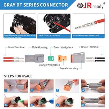 JRready 604PCS DT Deutsch Connector Kit, 2 3 4 6 8 12 Pin Gray DT Connectors, Size 16 Stamped Formed Contacts(14-18AWG)/ DT Connector Removal Tool, ST6315 Deutsch pin Connector kit.