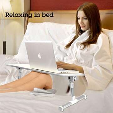 [Large Size] Neetto TB101L Adjustable Laptop Bed Table, Portable Standing Desk, Foldable Sofa Breakfast Tray, Notebook Stand Reading Holder for Couch Floor Kids - Honeydew
