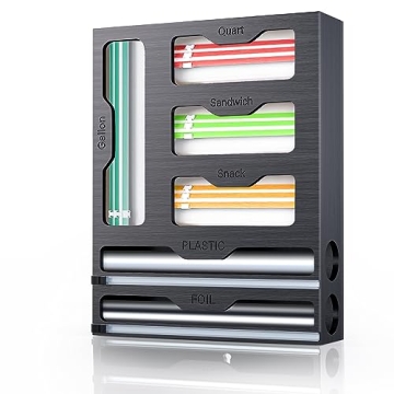 KOCWELL Bamboo Bag Organizer & Plastic Wrap Dispenser