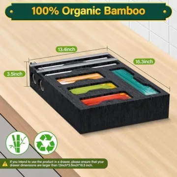KOCWELL Bamboo Bag Organizer & Plastic Wrap Dispenser