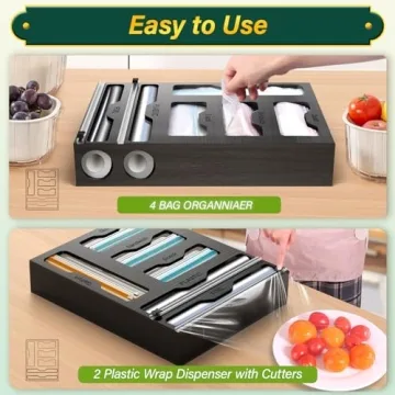 KOCWELL Bamboo Bag Organizer & Plastic Wrap Dispenser