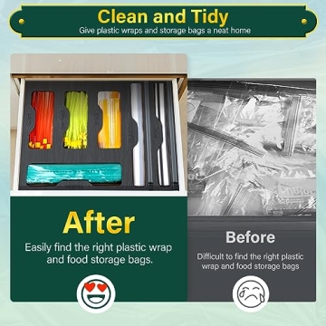 KOCWELL Bamboo Bag Organizer & Plastic Wrap Dispenser