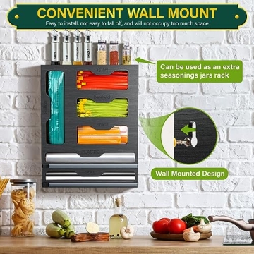 KOCWELL Bamboo Bag Organizer & Plastic Wrap Dispenser