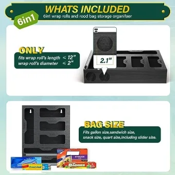 KOCWELL Bamboo Bag Organizer & Plastic Wrap Dispenser