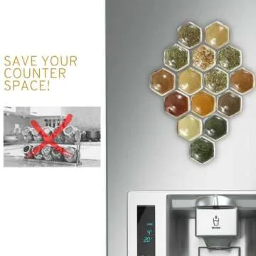 Magnetic Glass Spice Rack With Hexagon Jars - 15 Pack