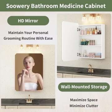 Bathroom Medicine Cabinet Mirror 20 x 26 inch Bathroom Mirror with Storage Wall Mounted Medicine Mirror Cabinet Wood Organizer with Single Frameless Mirror Door Farmhouse Bathroom Storage Cabinet
