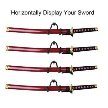 LEVOSHUA 4 Pack Small Adjustable Sword Wall Mount Display Rack Stand Holder Hook Hanger for Sword, D...