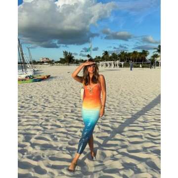 XIUMAO Orange Blue Sequin Prom Dresses for Womens 2025 Spaghetti Straps Bodycon Cocktail Dresses Gradient Color Mermaid V Neck Beach Cocktail Dresses for Women Vacation S Orange Blue