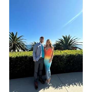 XIUMAO Orange Blue Sequin Prom Dresses for Womens 2025 Spaghetti Straps Bodycon Cocktail Dresses Gradient Color Mermaid V Neck Beach Cocktail Dresses for Women Vacation S Orange Blue