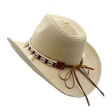 Western Straw Cowboy Hat for Women Beach Sun Hat for Men Wide Brim Fedora Hat Cowgirl Hats Summer Panama Hat Beige