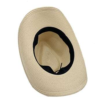 Western Straw Cowboy Hat for Women Beach Sun Hat for Men Wide Brim Fedora Hat Cowgirl Hats Summer Panama Hat Beige