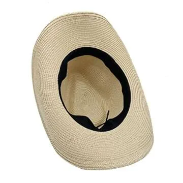 Western Straw Cowboy Hat for Women Beach Sun Hat for Men Wide Brim Fedora Hat Cowgirl Hats Summer Panama Hat Beige