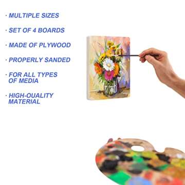 Unfinished Wood Canvas Panels Kit with Accessories - 5 x 7 inch, Pack of 4 Studio 3/4" Deep Board for Pouring Art, Craft, Painting and Encaustic Art