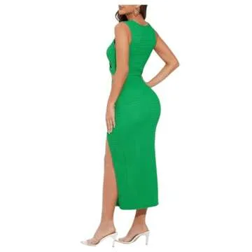 SOLY HUX Women's Cut Out Twist Front Dress Sleeveless Sexy Pencil Split Club Party Bodycon Tank Maxi Dresses