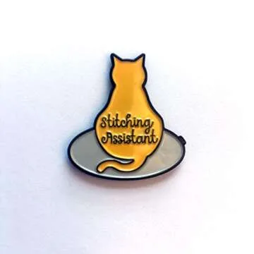 Stitching Assistant Orange Cat on Embroidery Hoop Enamel Needle Minder