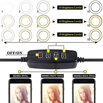 B-Land 10" Ring Light with Tripod Stand & 3 Phone Holders & Flexible Clip Microphone Holder for Multicam Live Stream, LED YouTube Lighting Kit Photo Light for Videos & Photography
