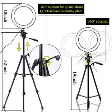 B-Land 10" Ring Light with Tripod Stand & 3 Phone Holders & Flexible Clip Microphone Holder for Multicam Live Stream, LED YouTube Lighting Kit Photo Light for Videos & Photography