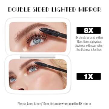 Travel Makeup Mirror -1x/8x Magnifying Mirror- 3 Color Lighting with LED - Pocket Mirror Double Side...