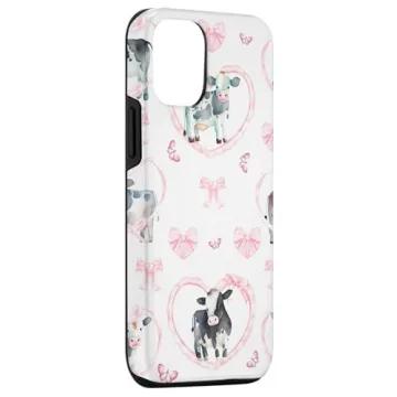 iPhone 15 Cute Bow Cows Case - Stylish Protection for Your Phone