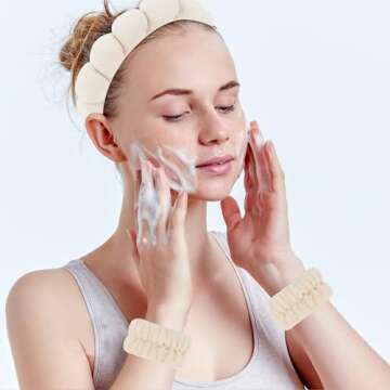 WHAVEL 6PCS Terry Cloth Spa Headband and Wristband Set, Makeup Headband Puffy Sponge Headband Face W...