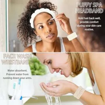 WHAVEL 6PCS Terry Cloth Spa Headband and Wristband Set, Makeup Headband Puffy Sponge Headband Face Wash Headband Hair Band Wrist Towels for Washing Face Women Girls (Beige, Light Coffee)