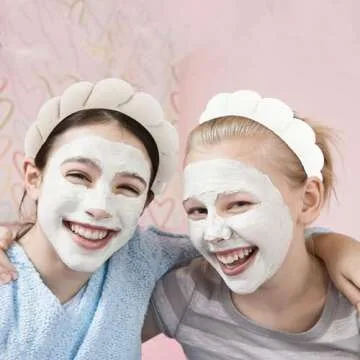 WHAVEL 6PCS Terry Cloth Spa Headband and Wristband Set, Makeup Headband Puffy Sponge Headband Face Wash Headband Hair Band Wrist Towels for Washing Face Women Girls (Beige, Light Coffee)