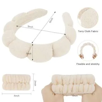 WHAVEL 6PCS Terry Cloth Spa Headband and Wristband Set, Makeup Headband Puffy Sponge Headband Face Wash Headband Hair Band Wrist Towels for Washing Face Women Girls (Beige, Light Coffee)