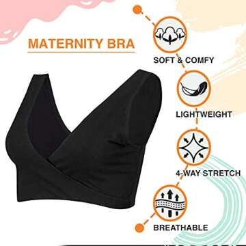 Lamaze Women's Cotton Spandex Sleep Bra for Nursing and Maternity, Black, Medium