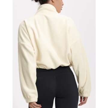 THE GYM PEOPLE Women's Fleece Cropped Jacket Full Zip Stand Collar Workout Short Sherpa Coats with Pockets Drawstring Hem