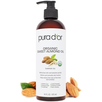 PURA D'OR Organic Sweet Almond Oil for Skin & Hair Care