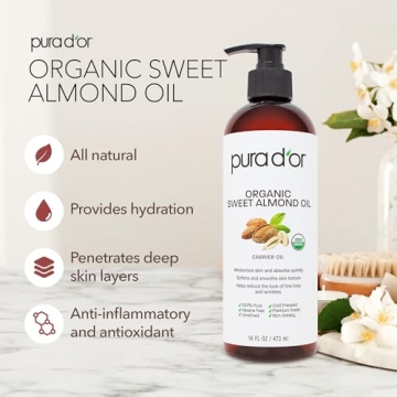 PURA D'OR Organic Sweet Almond Oil for Skin & Hair Care