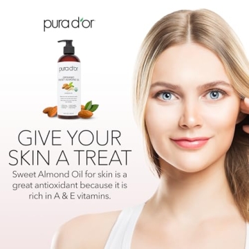 PURA D'OR Organic Sweet Almond Oil for Skin & Hair Care