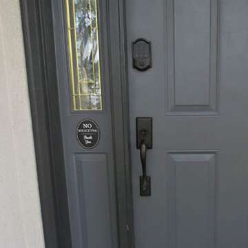 All Hung Up 4" x 5" No Soliciting Sign for House, 3M Self-Adhesive for Door,Window,Wall, Durable Quality Finished Aluminum Metal Surface, Home,Business,Office, Thank You, Black Oval