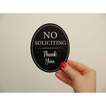 All Hung Up 4" x 5" No Soliciting Sign for House, 3M Self-Adhesive for Door,Window,Wall, Durable Quality Finished Aluminum Metal Surface, Home,Business,Office, Thank You, Black Oval