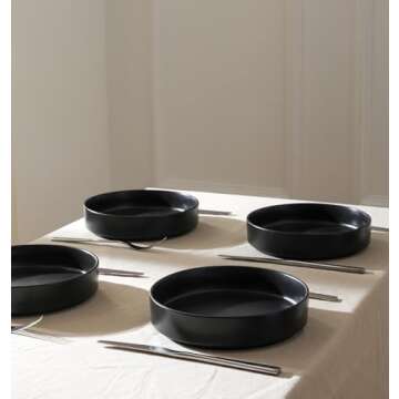 Stone Lain Celina Stoneware Bowl Set, 4-Piece Pasta Bowls, Bowls for Kitchen, Black