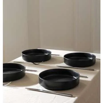 Stone Lain Celina Stoneware Bowl Set, 4-Piece Pasta Bowls, Bowls for Kitchen, Black