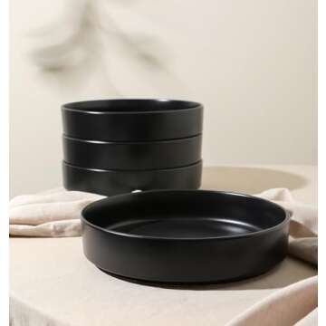 Stone Lain Celina Stoneware Bowl Set, 4-Piece Pasta Bowls, Bowls for Kitchen, Black