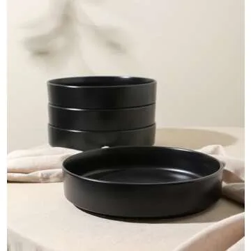 Stone Lain Celina Stoneware Bowl Set, 4-Piece Pasta Bowls, Bowls for Kitchen, Black