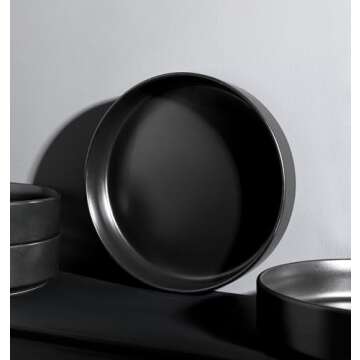 Stone Lain Celina Stoneware Bowl Set, 4-Piece Pasta Bowls, Bowls for Kitchen, Black